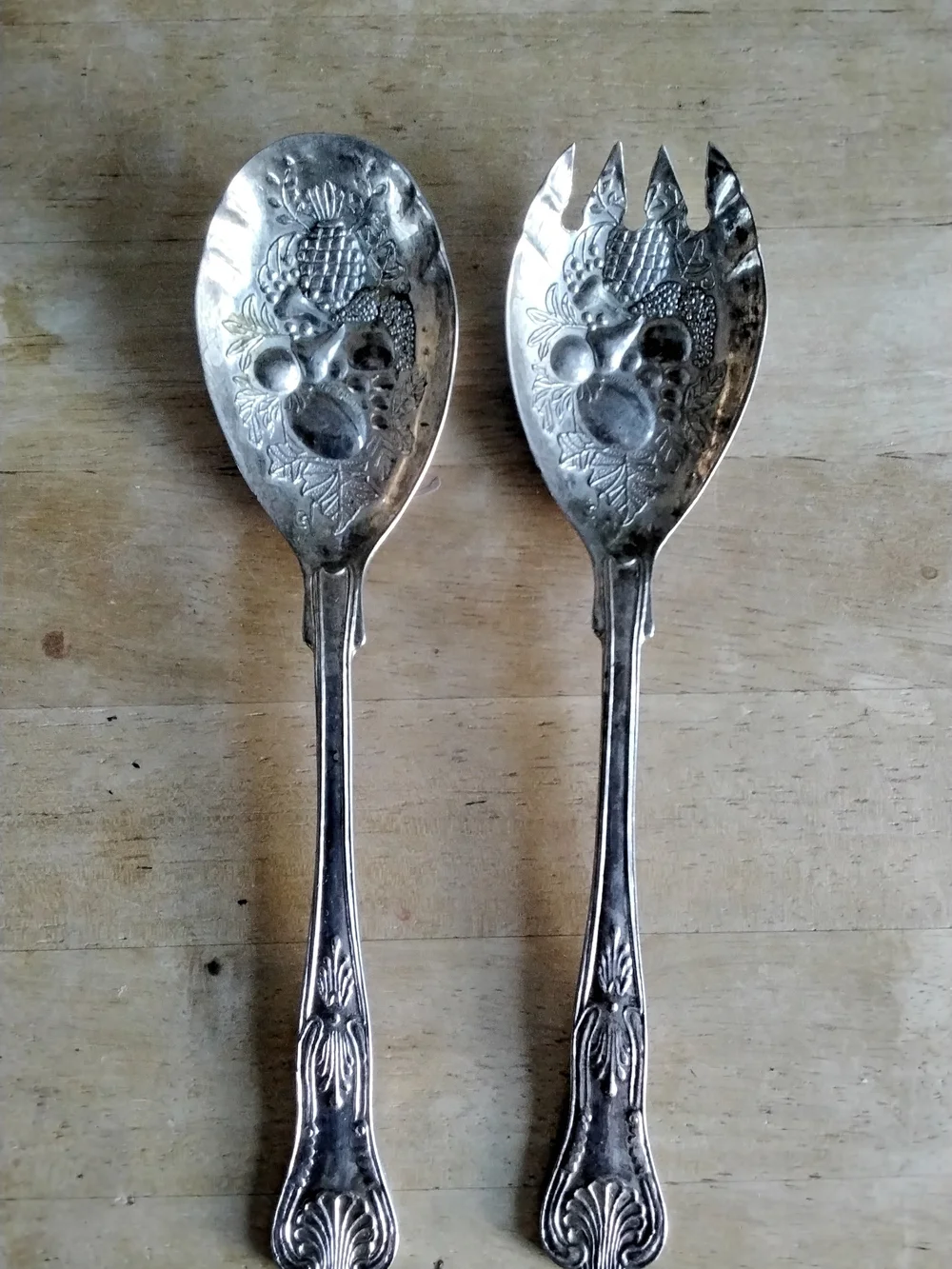 Silver Plated Fruit Motif Serving Spoon and Fork Set